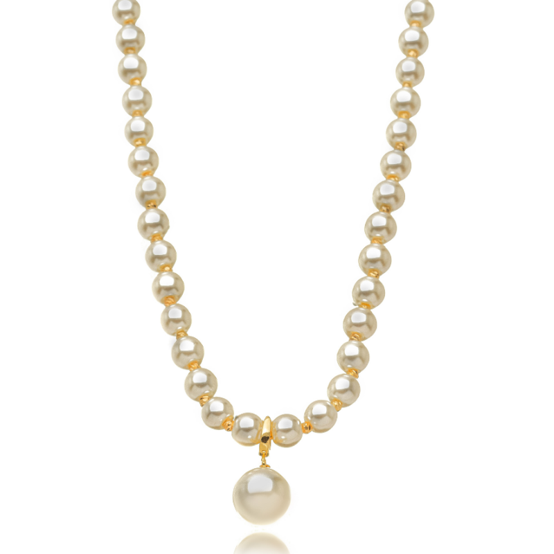 COLAR CHOKER RIVIERA DE PÉROLAS COM PINGENTE SOLITÁRIO -  BANHO DE OURO 18K