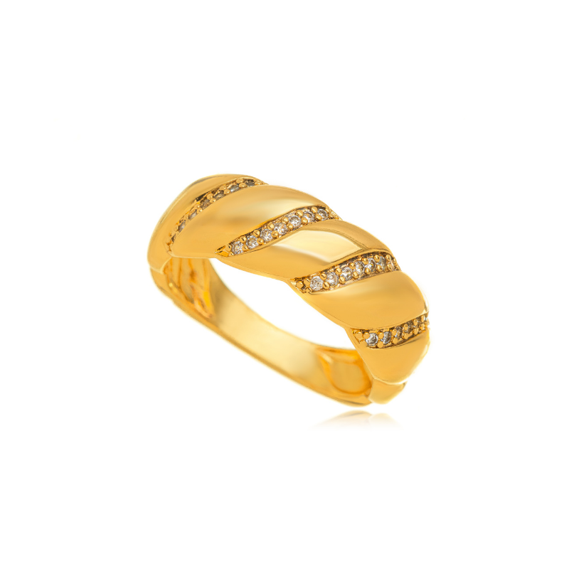 ANEL DE PRESENÇA DESIGN CROISSANT DE LUXO - BANHO DE OURO 18K