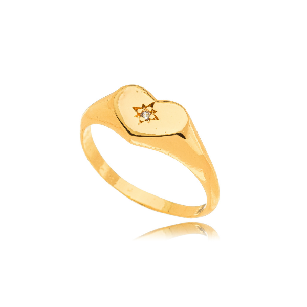 ANEL CORAÇÃO ZRICÔNIA EM BANHO DE OURO 18K