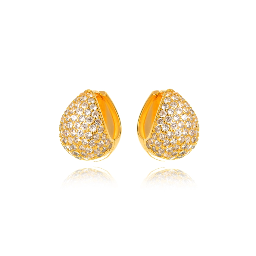 BRINCO ARGOLA CLICK GOTA CRAVEJADA PAVÊ BANHO OURO 18K