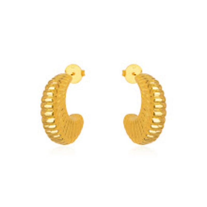 BRINCO ARGOLA ABAULADA GOMOS TEXTURIZADOS BANHO OURO 18K