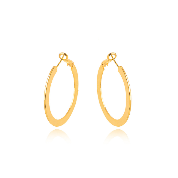 BRINCO ARGOLA FIO CHATO LISA BANHO OURO 18K