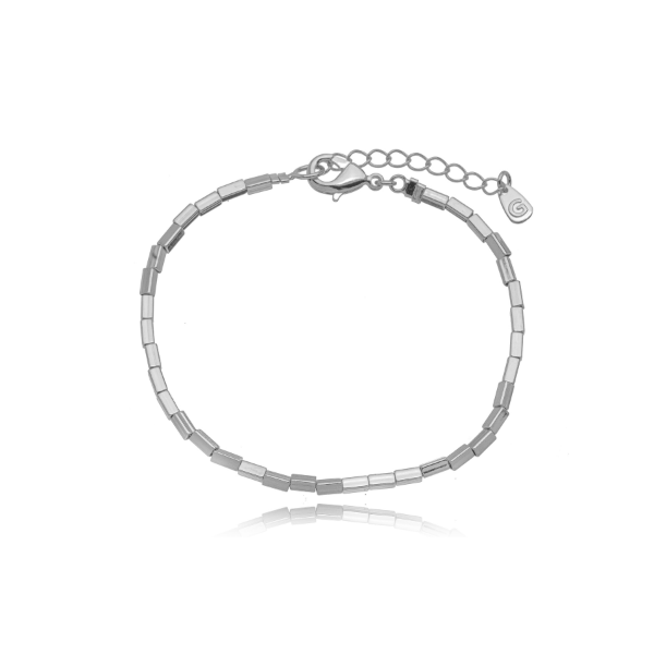 PULSEIRA MALHA DE CANUTILHOS METÁLICOS - BANHO DE RÓDIO BRANCO