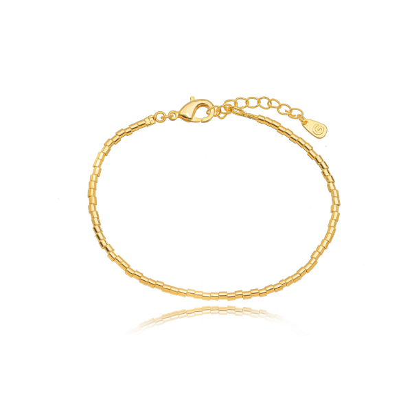 PULSEIRA MALHA DE CANUTILHOS METÁLICOS - BANHO DE OURO 18K