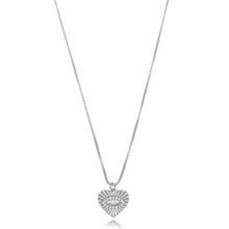 COLAR VENEZIANA COM PINGENTE CORAÇÃO OLHO GREGO - BANHO DE RÓDIO BRANCO