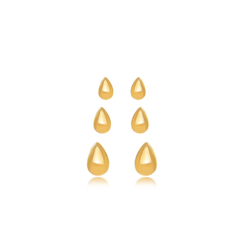 BRINCOS TRIO GOTA LISA  - BANHO DE OURO 18K