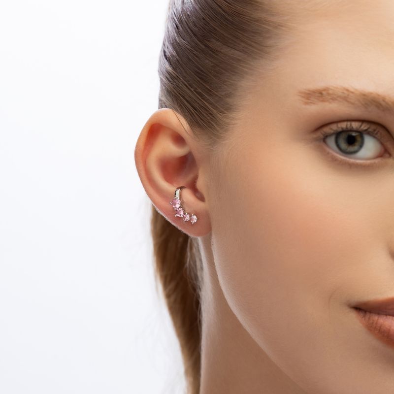 BRINCO EAR HOOK DE ZIRCÔNIAS CRESCENTES - BANHO DE OURO 18