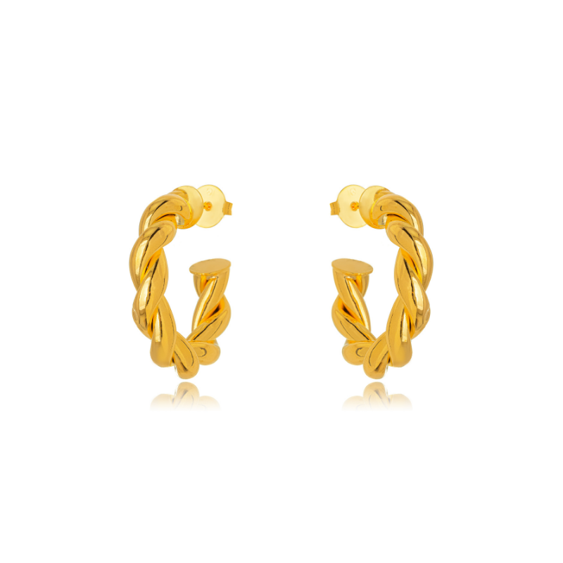 BRINCO ARGOLA TORCIDA TRESSÊ - BANHO DE OURO 18K