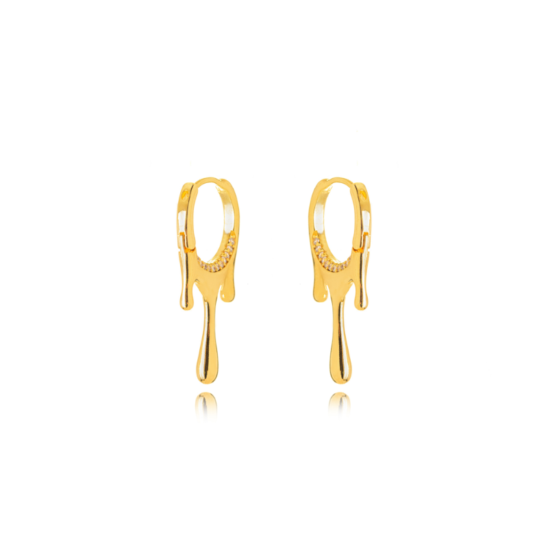 BRINCO DE ARGOLA COM PINGENTE DE GOTA MELT BANHO OURO 18K