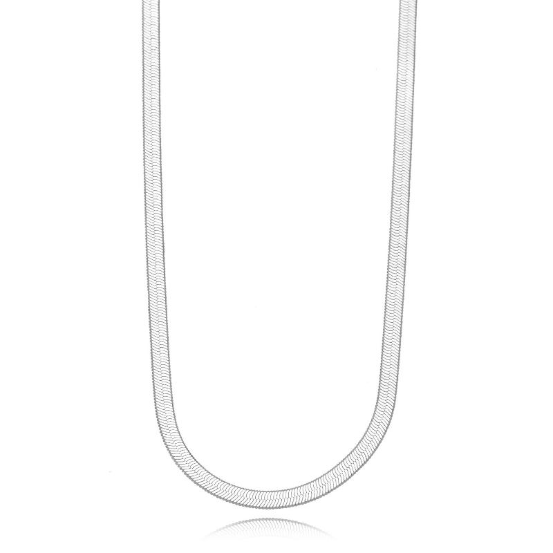 COLAR CHOKER MALHA SNAKE FLAT EM BANHO DE RÓDIO BRANCO - 5MM