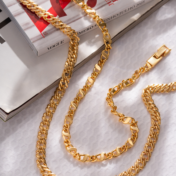 COLAR CHOKER DE ELOS S EM BANHO DE OURO 18K