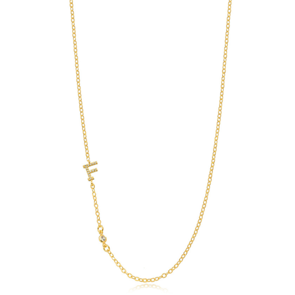 COLAR INICIAL F LATERAL CRAVEJADA EM BANHO DE OURO 18K