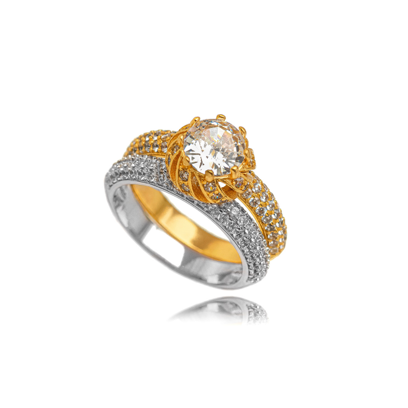 ANEL SOLITÁRIO DUAL MAGESTIC BICOLOR -  BANHO DE OURO 18K E RÓDIO BRANCO
