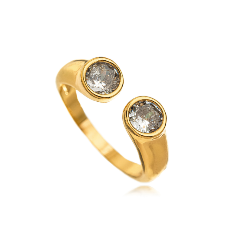 ANEL DUAL BRILHO EM BANHO DE OURO 18K