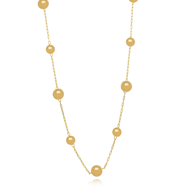 COLAR LONGO ESFERAS LISAS - BANHO DE OURO 18K