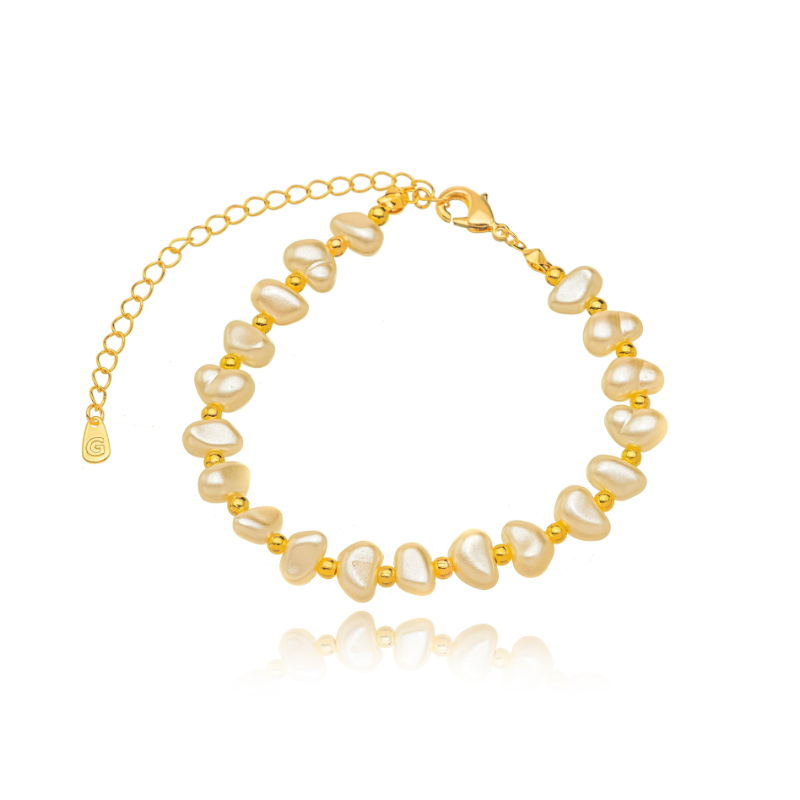 PULSEIRA PÉROLAS BARROCAS ORGÂNICAS - BANHO DE OURO 18K