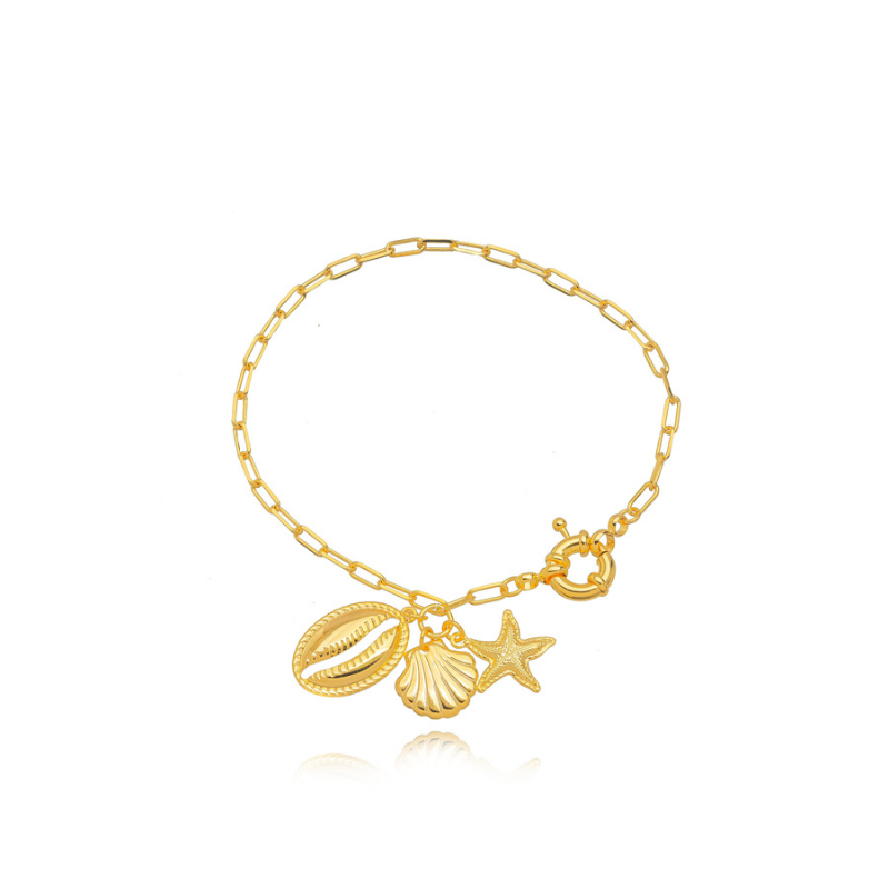 PULSEIRA ELO CARTIER COM BERLOQUES MARÍTIMOS - BANHO DE OURO 18K
