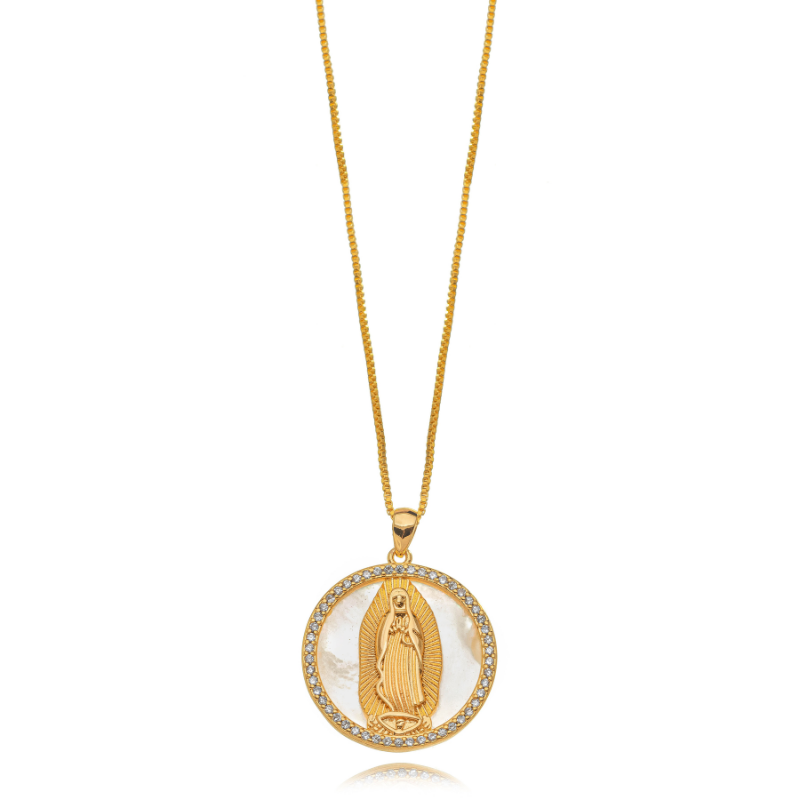 COLAR NOSSA SENHORA DE GUADALUPE COM ZIRCÔNIAS - BANHO DE OURO 18K