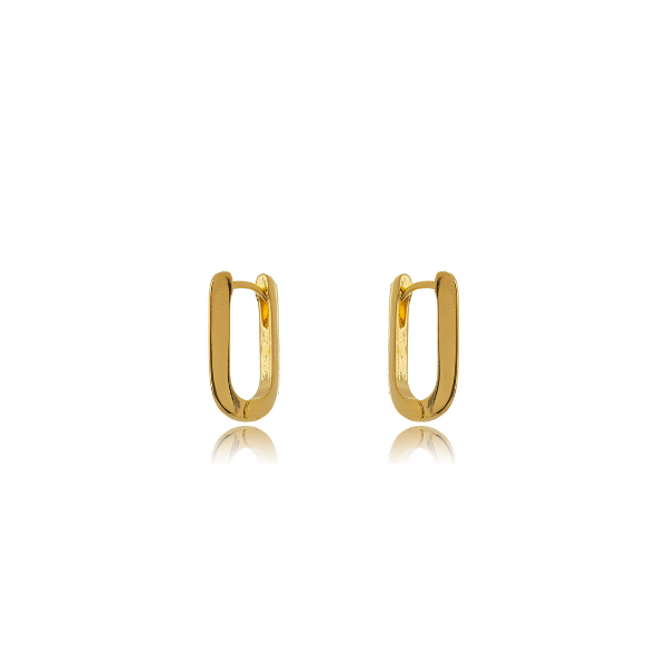 BRINCO ARGOLA RETANGULAR FASHION - BANHO DE OURO 18K