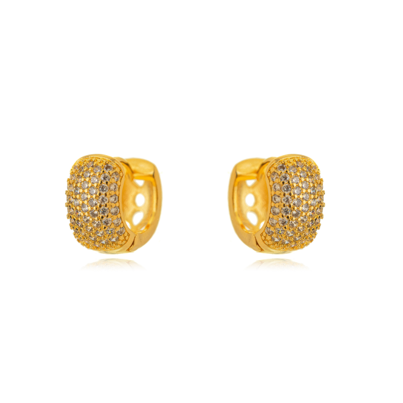 BRINCO ARGOLA PEQUENA CRAVEJADA COM ZIRCÔNIAS - BANHO DE OURO 18K
