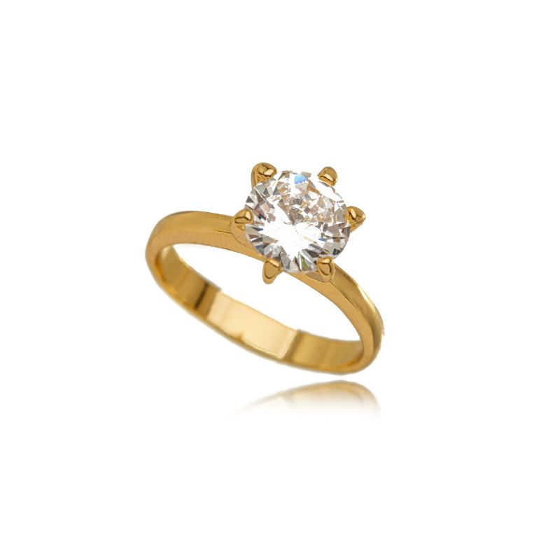 ANEL SOLITÁRIO CRISTAL BRILHANTE - BANHO DE OURO 18K