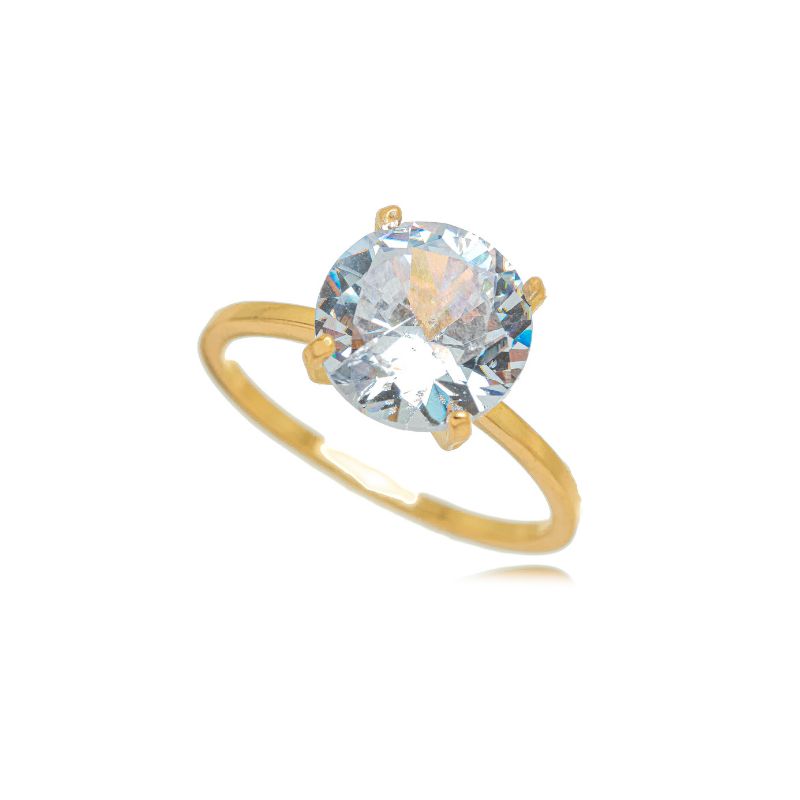 ANEL SOLITÁRIO ARO FINO LUXO COM CRISTAL LAPIDADO - BANHO DE OURO 18K