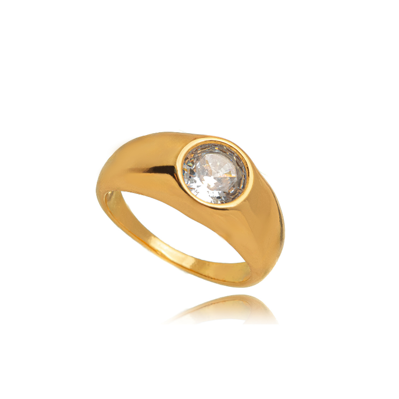 ANEL BOMBÊ CRISTAL EM BANHO DE OURO 18K