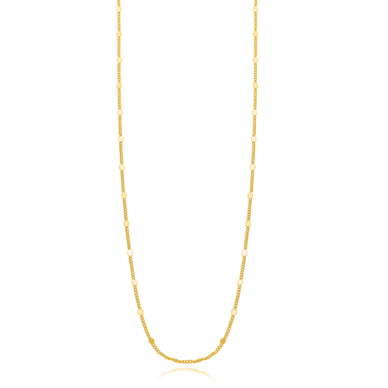 COLAR LONGO DE ELOS COM MEDALHAS LISAS EM BANHO DE OURO 18K