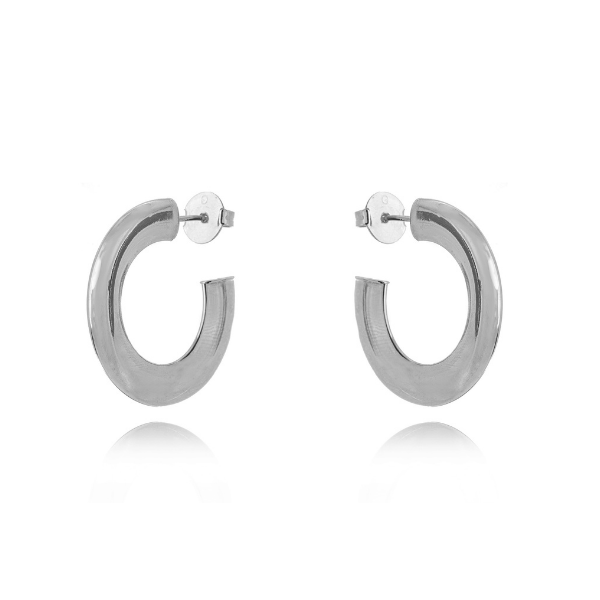 BRINCO ARGOLA OVAL LISA PREMIUM EM BANHO DE RÓDIO BRANCO - 3,1CM