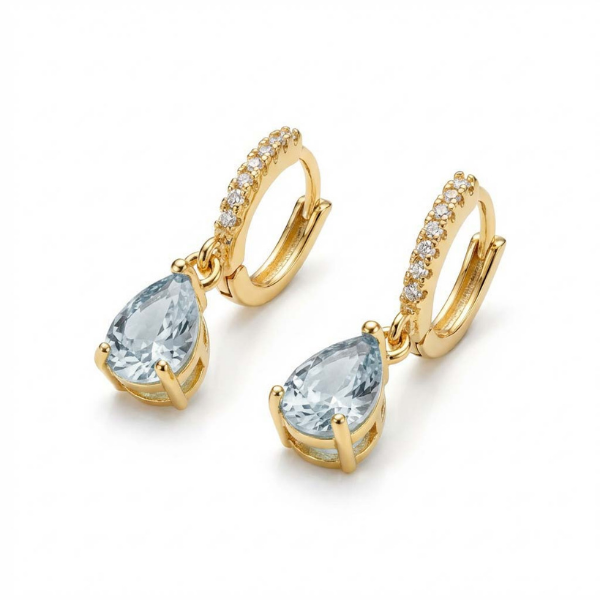 BRINCO ARGOLA ARTICULADA COM PINGENTE GOTA EM ZIRCÔNIA CRISTAL E BANHO DE OURO 18K