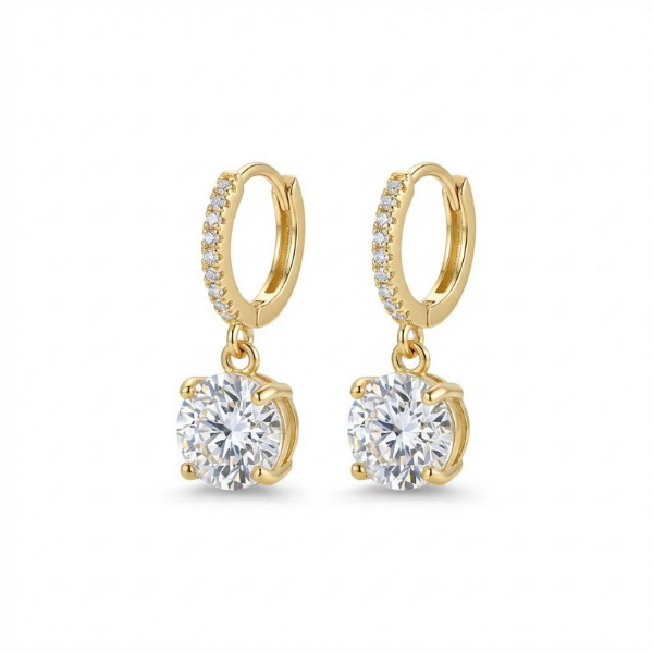 BRINCO ARGOLA ARTICULADA COM PINGENTE PONTO DE LUZ EM BANHO DE OURO 18K
