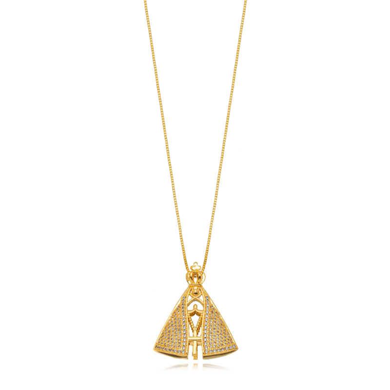 COLAR NOSSA SENHORA APARECIDA DUPLA FACE: FÉ E ELEGÂNCIA EM BANHO DE OURO 18K