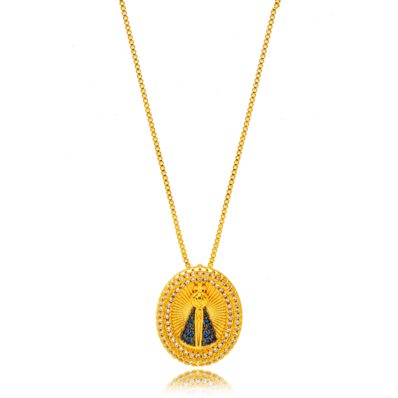 COLAR MEDALHA NOSSA SENHORA APARECIDA EM BANHO DE OURO 18K