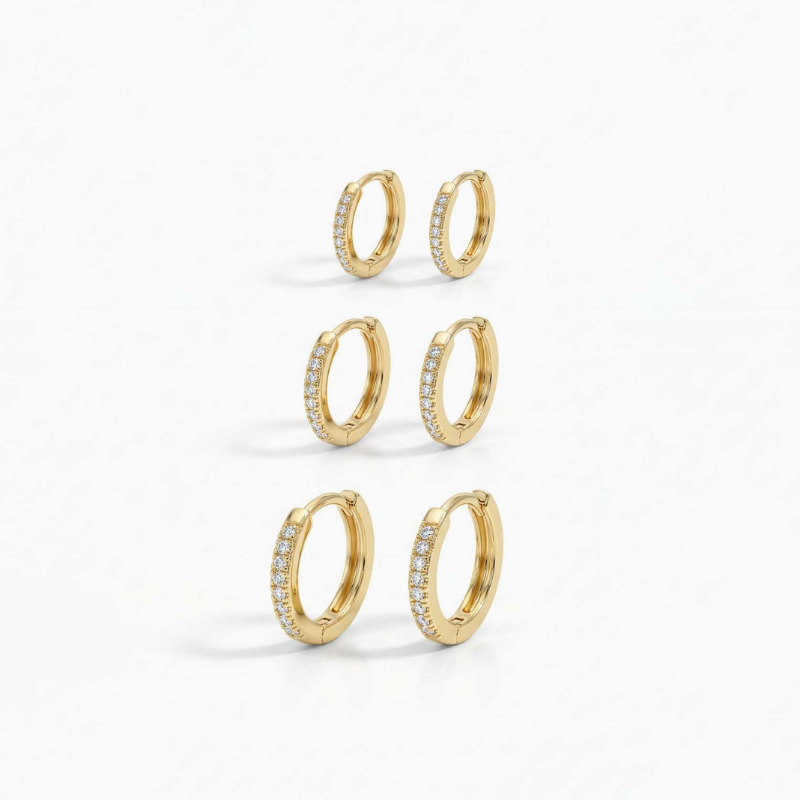 BRINCO TRIO DE ARGOLAS CLICK SLIM CRAVEJADAS BANHO OURO 18K