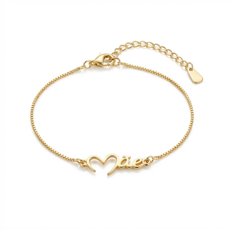 PULSEIRA VENEZIANA MÃE COM CORAÇÃO EM BANHO DE OURO 18K