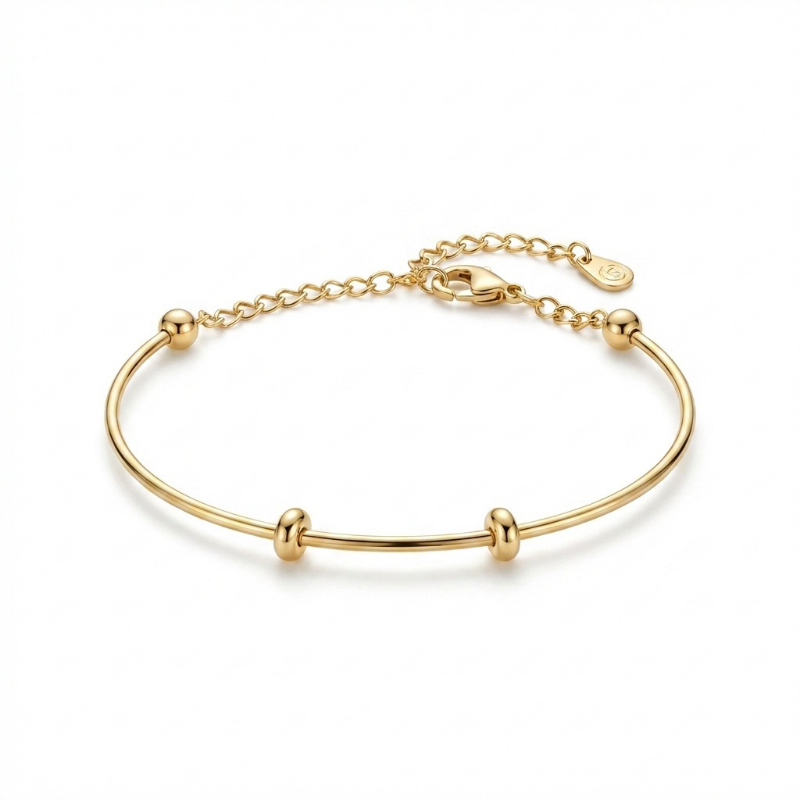 PULSEIRA BRACELETE RÍGIDO COM BERLOQUES PERSONALIZÁVEIS EM BANHO DE OURO 18K