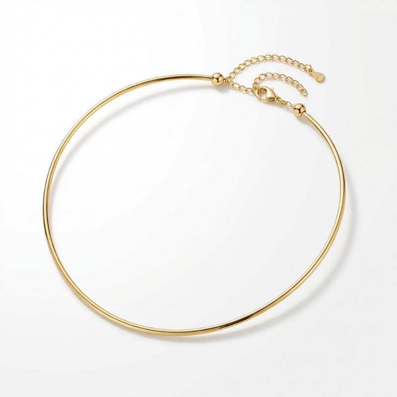 COLAR ARO RÍGIDO COM BERLOQUES PERSONALIZÁVEIS EM BANHO OURO 18K