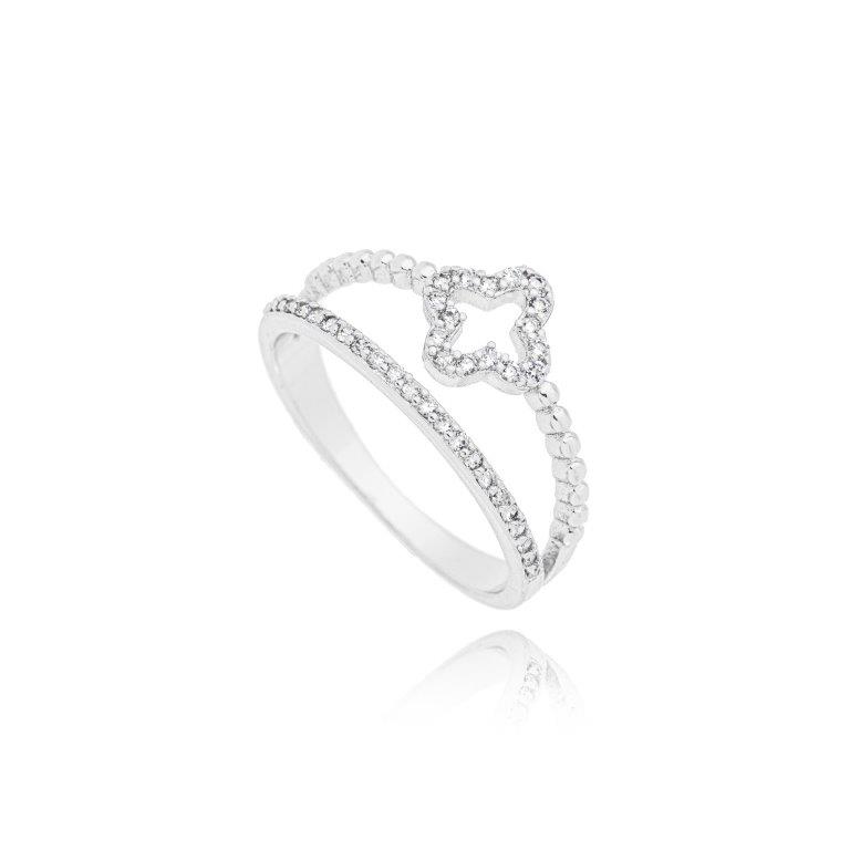 Anel Duplo Trevo Cravejado Cristal