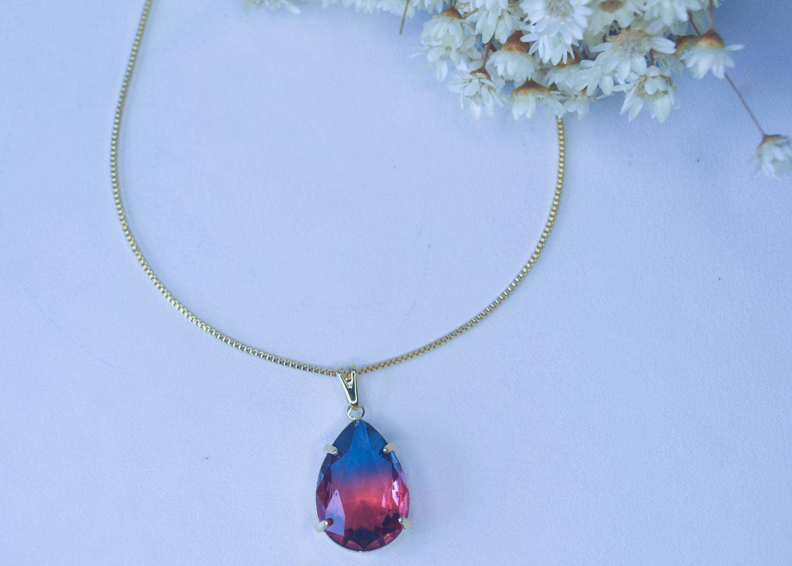 Colar Gota Zirconia Colorida Grande