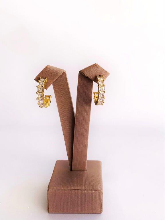 Brinco Meia Argola Com Cristais Luxo