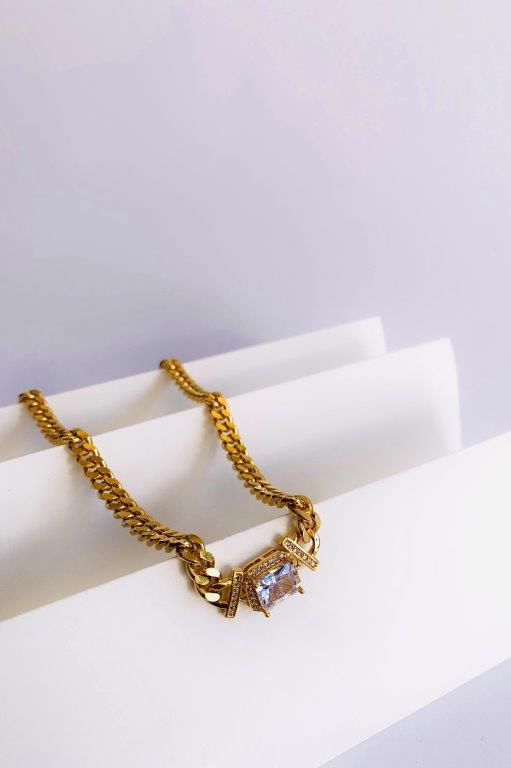 Colar Groumet e Zirconia Quadrada Luxo
