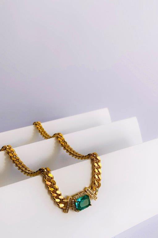 Colar Groumet e Zirconia Quadrada Luxo