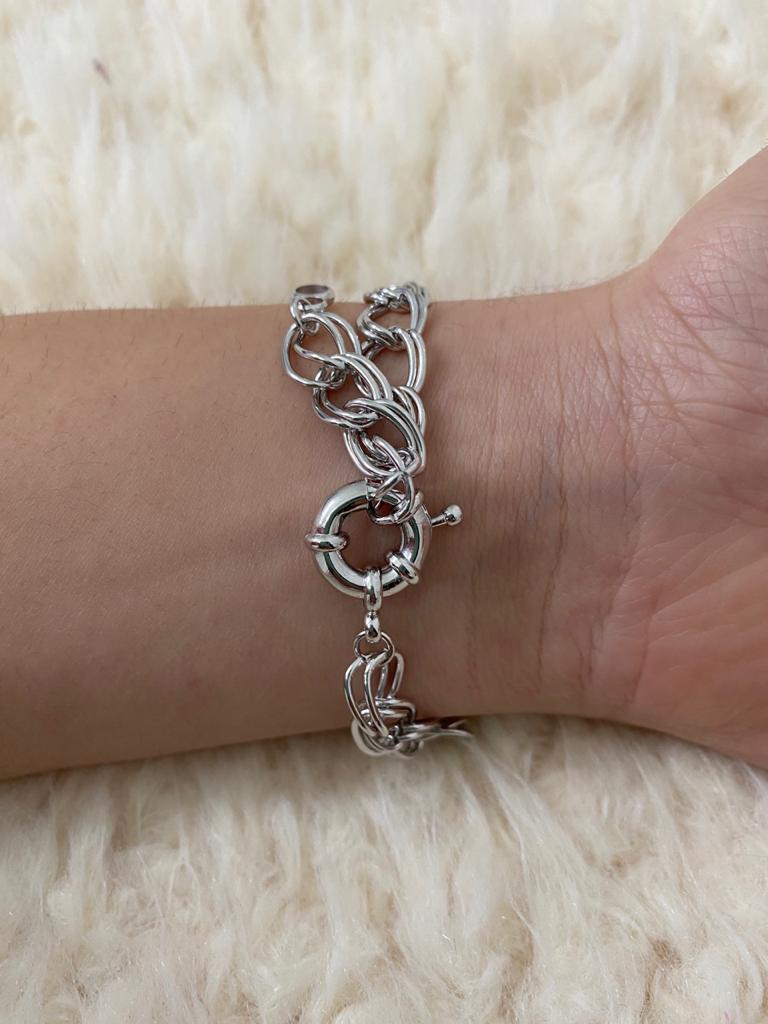Pulseira Elos Duplos Rodio Branco