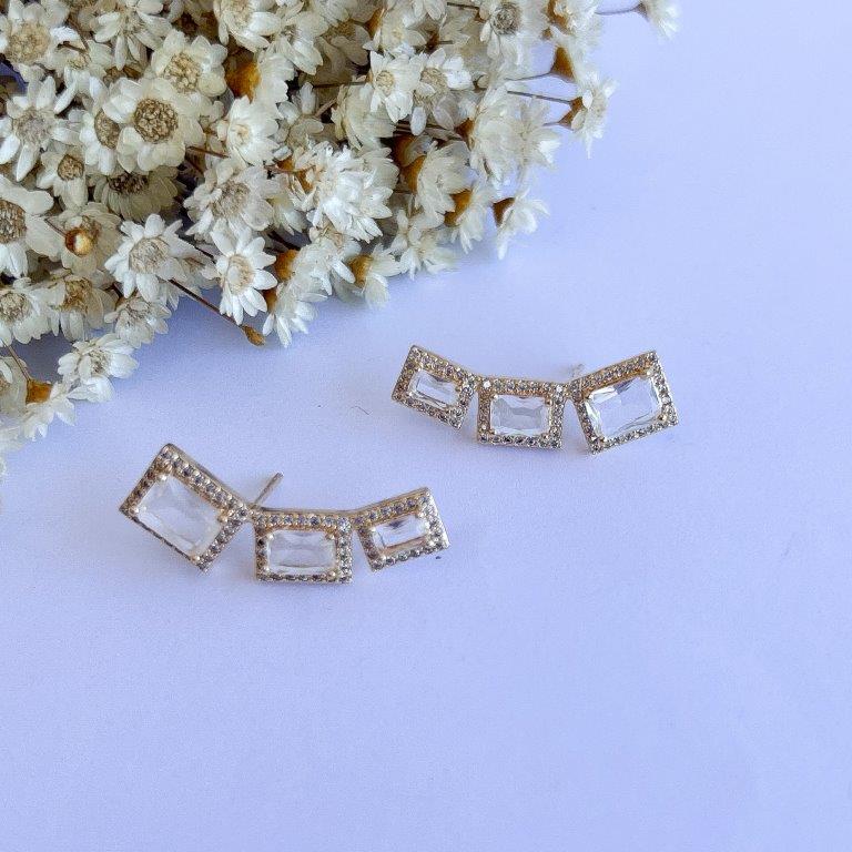 Brinco Ear Cuff Cristais Quadrados