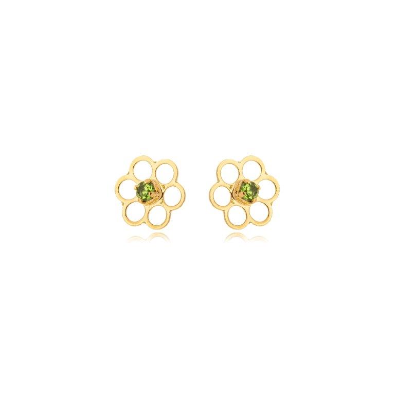 Brinco Flor Vazada e Miolo Zirconia Colors