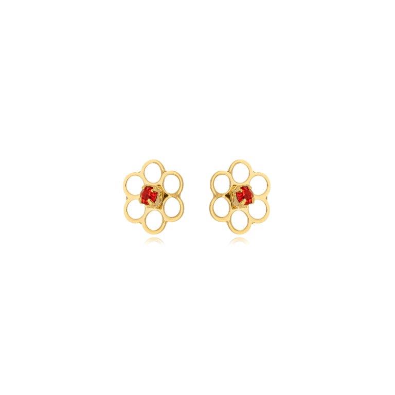 Brinco Flor Vazada e Miolo Zirconia Colors