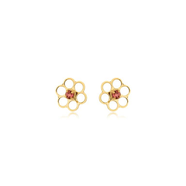 Brinco Flor Vazada e Miolo Zirconia Colors