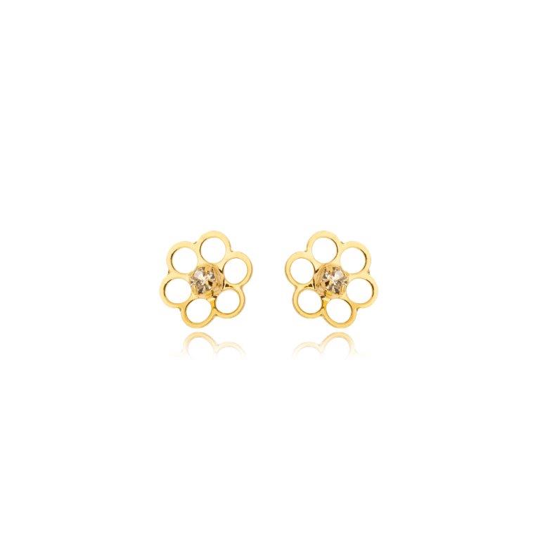 Brinco Flor Vazada e Miolo Zirconia Colors
