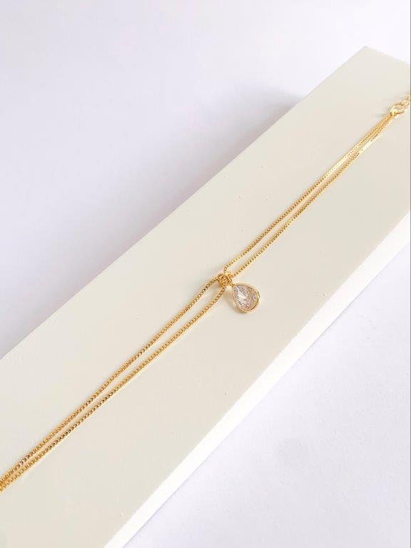 Pulseira Dupla Pingente Gota Cristal