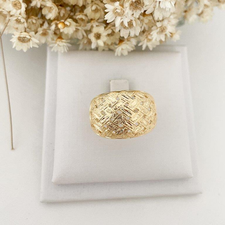 Anel Quadrado Tela Bordada